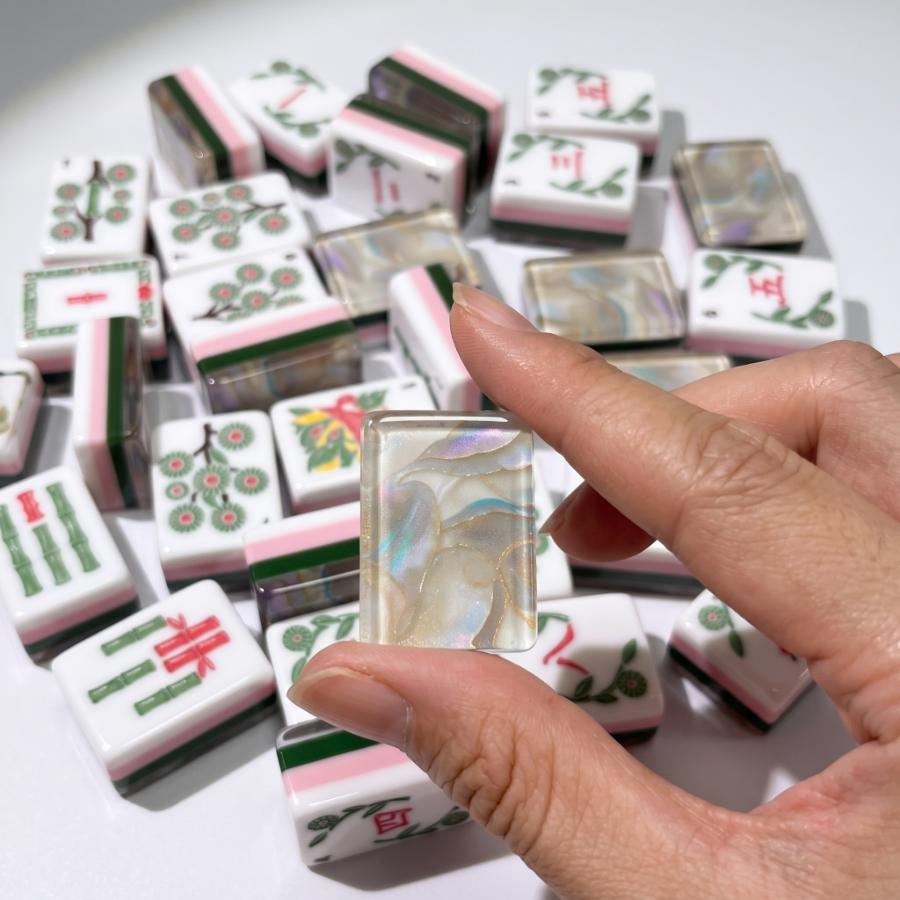 Mahjong Set with Opal Swirl Tiles | 160 Piece Gold Pearlescent American Mah Jongg | Iridescent Game Night Gift for Her
