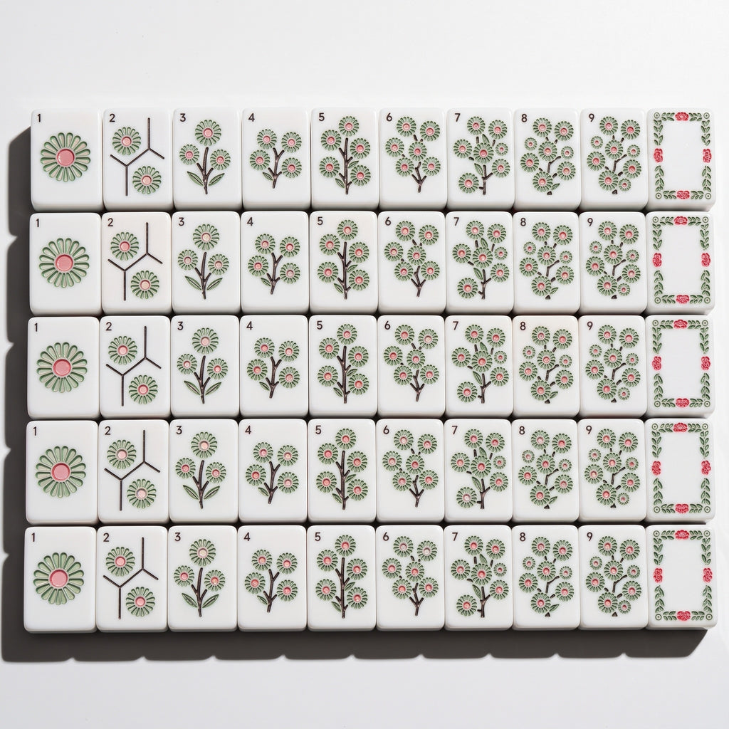 Mahjong Set with Rose Shell Tiles | 160 Piece Floral Pearlescent American Mah Jongg | Soft Pink Game Night Gift for Her