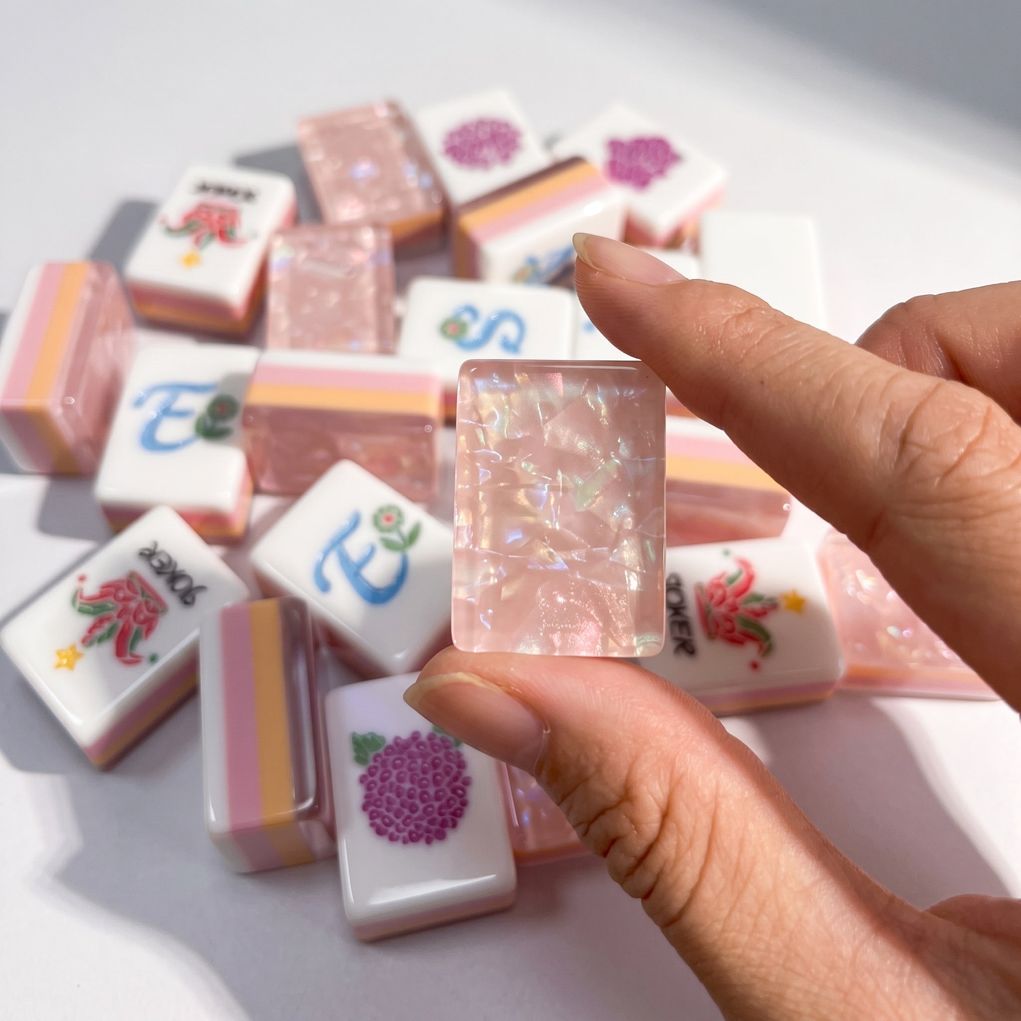 Mahjong Set with Pink Shell Tiles | 160 Piece Botanical Garden American Mah Jongg | Sage & Rose Game Night Gift for Her