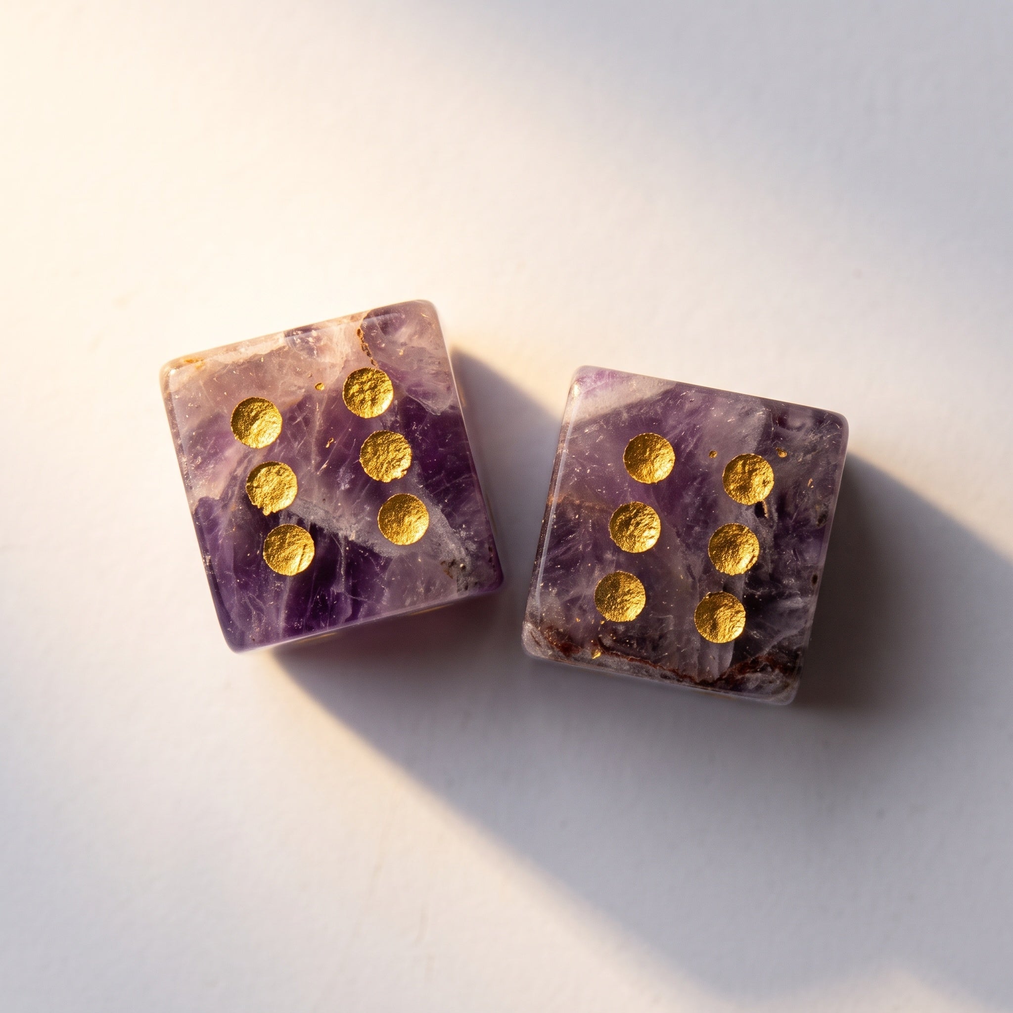 Set of 2 Mahjong Dice - Natural Gemstones Amethyst