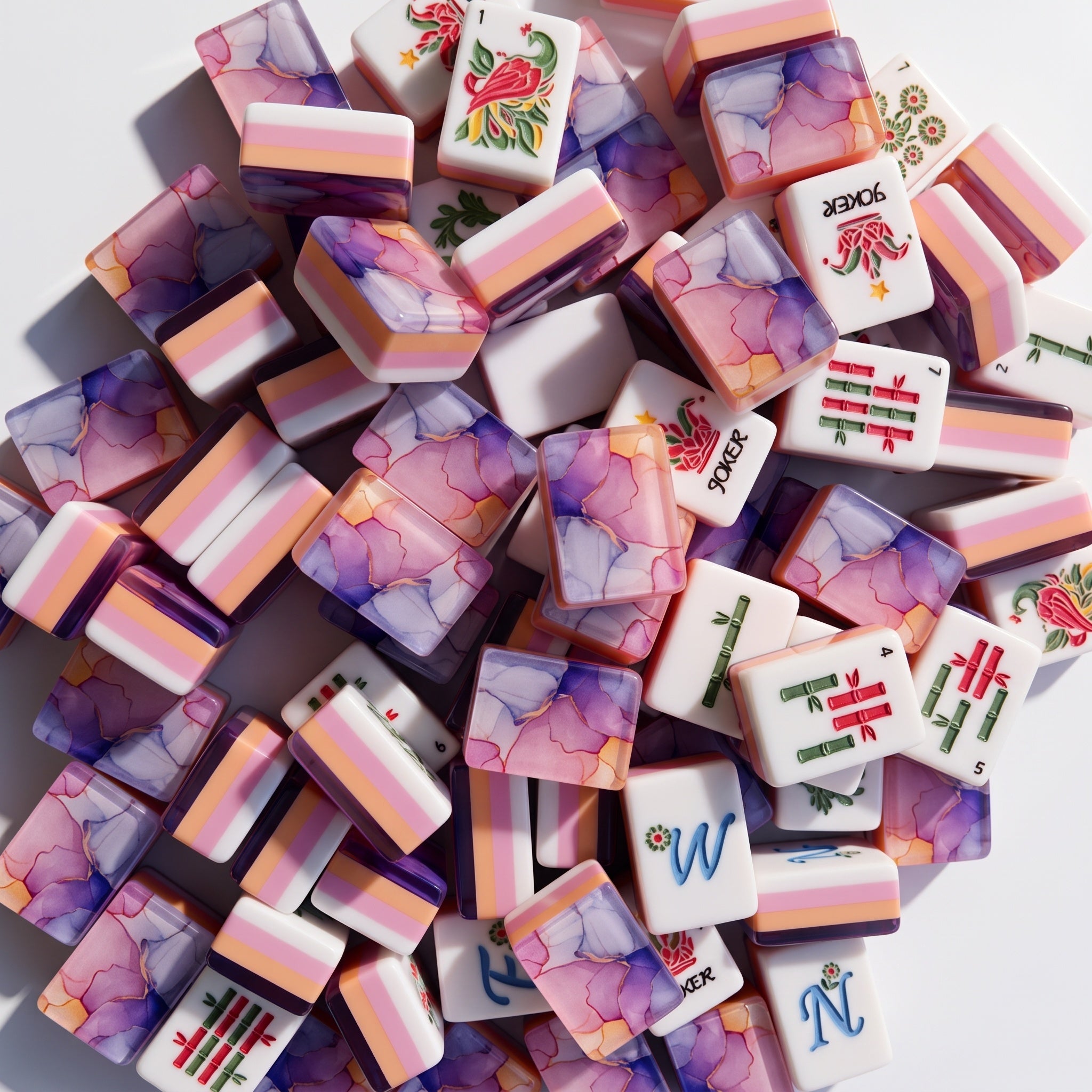 Mahjong Set 160 Tiles | Pastel Watercolor Acrylic Tiles | Pink Purple Orange Floral Design | American Mahjong Gift for Game Lovers