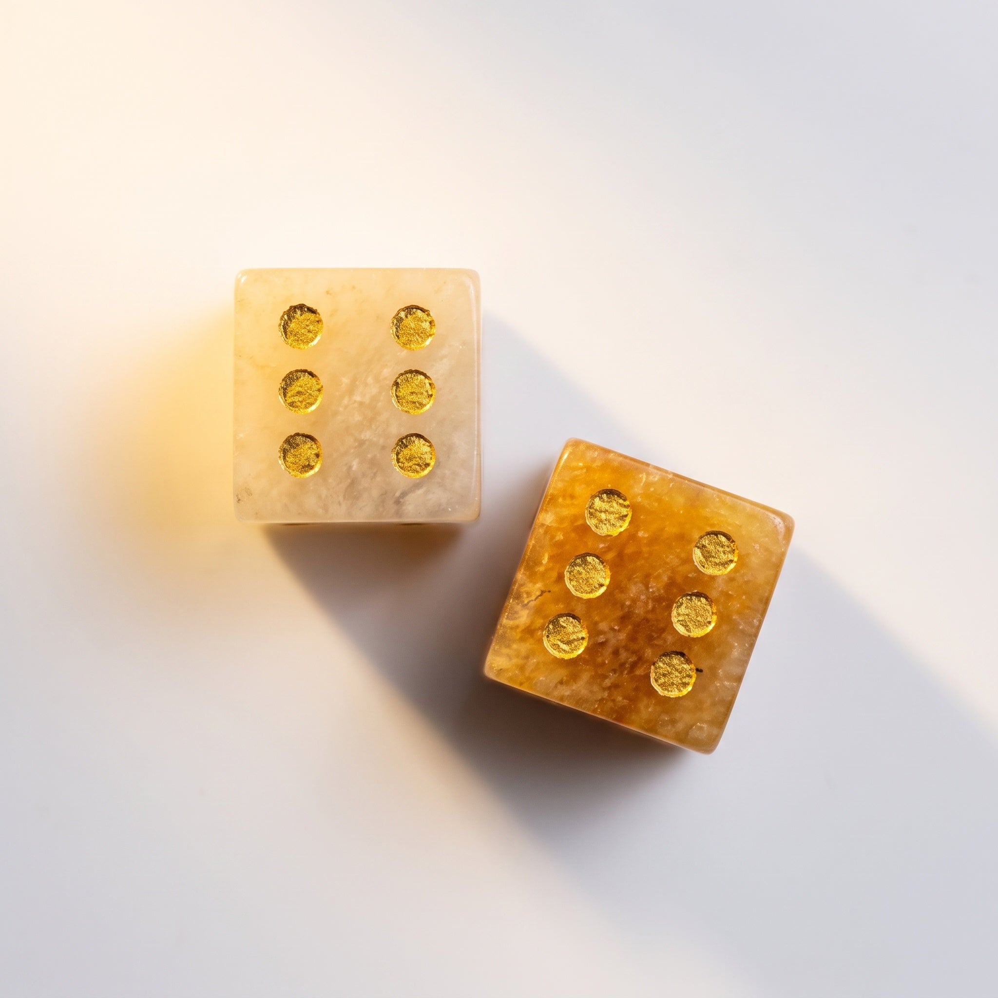 Set of 2 Mahjong Dice - Natural Gemstones Yellow Jade