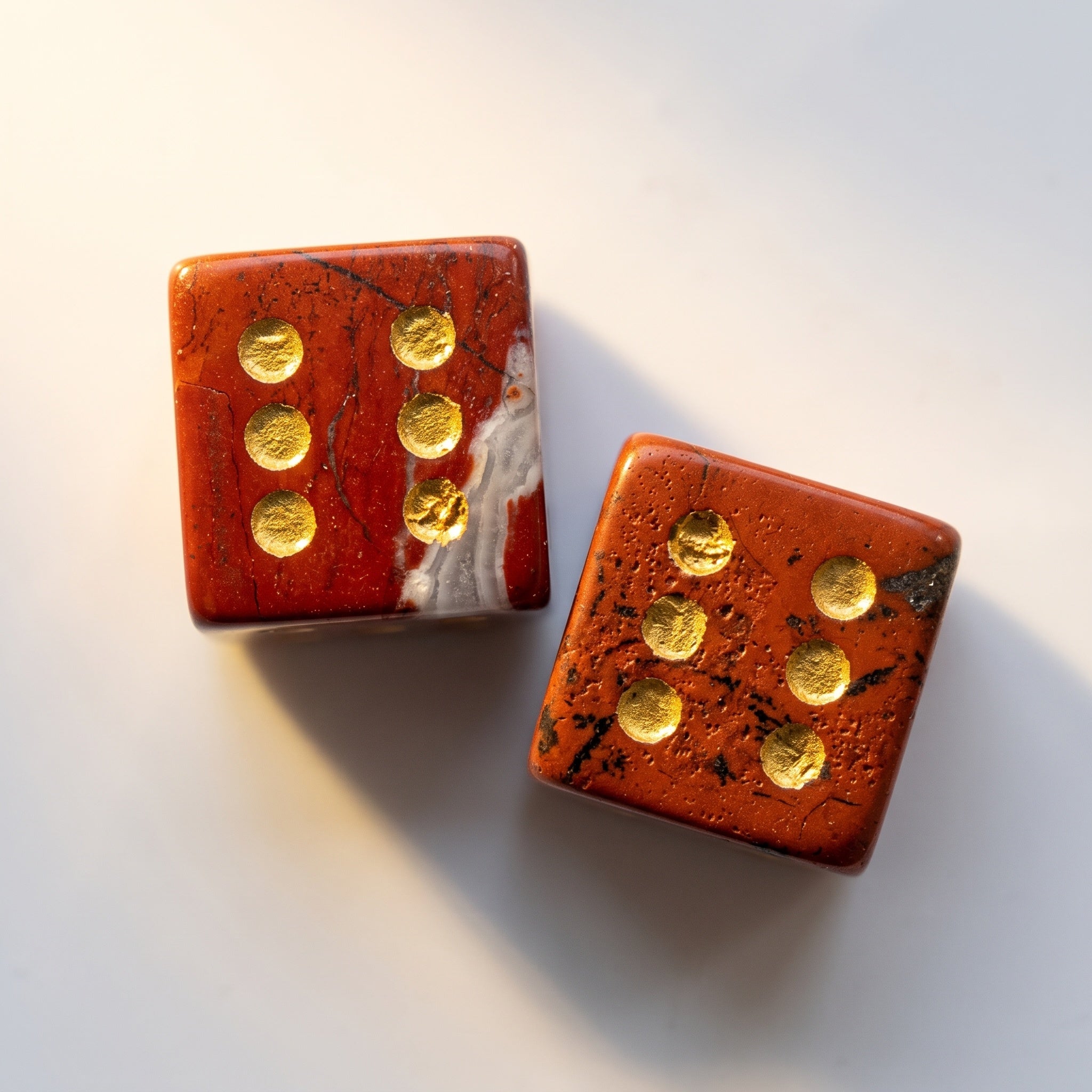 Set of 2 Mahjong Dice - Natural Gemstones Red jasper
