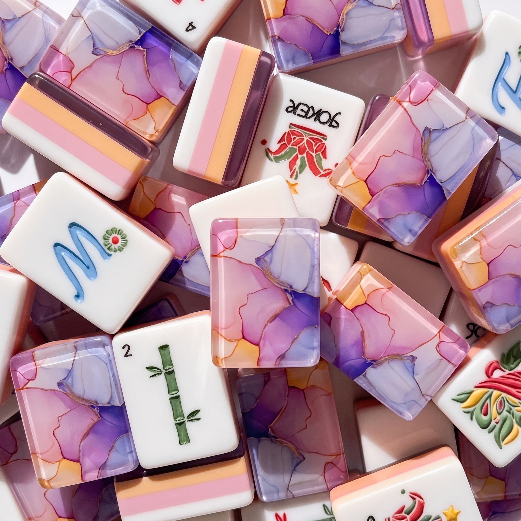 Mahjong Set 160 Tiles | Pastel Watercolor Acrylic Tiles | Pink Purple Orange Floral Design | American Mahjong Gift for Game Lovers