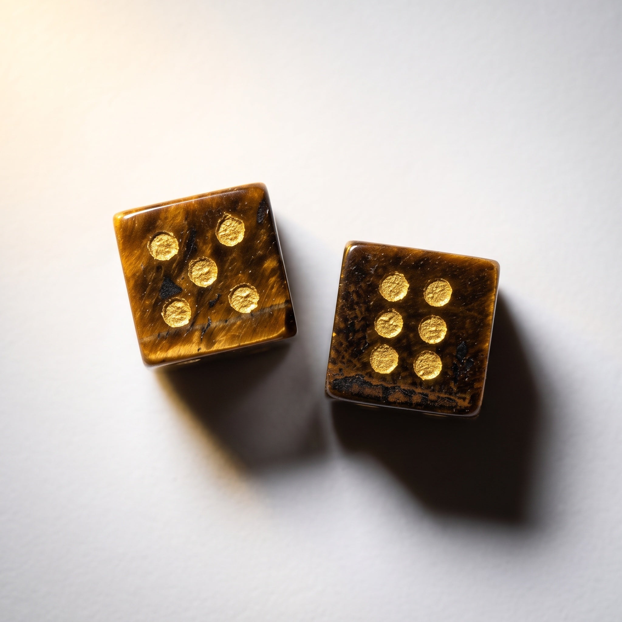 Set of 2 Mahjong Dice - Natural Gemstones Tiger Eye