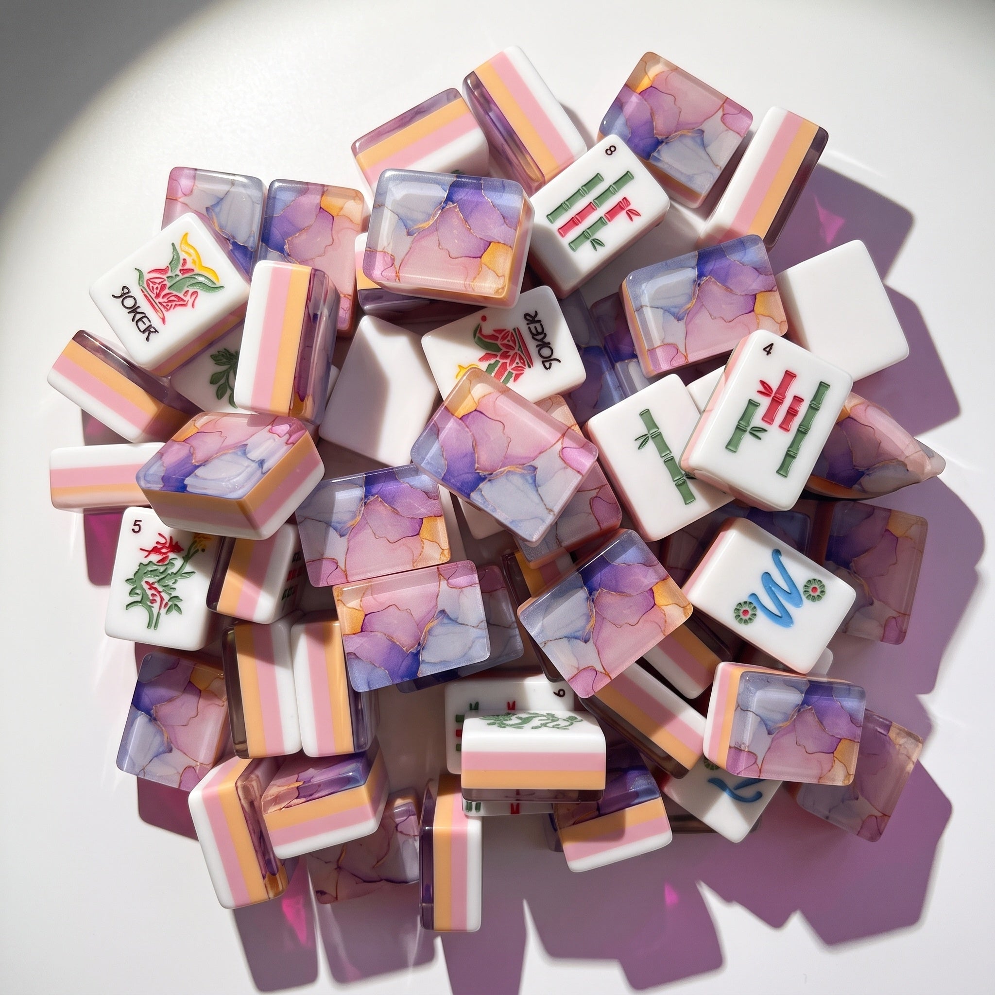 Mahjong Set 160 Tiles | Pastel Watercolor Acrylic Tiles | Pink Purple Orange Floral Design | American Mahjong Gift for Game Lovers