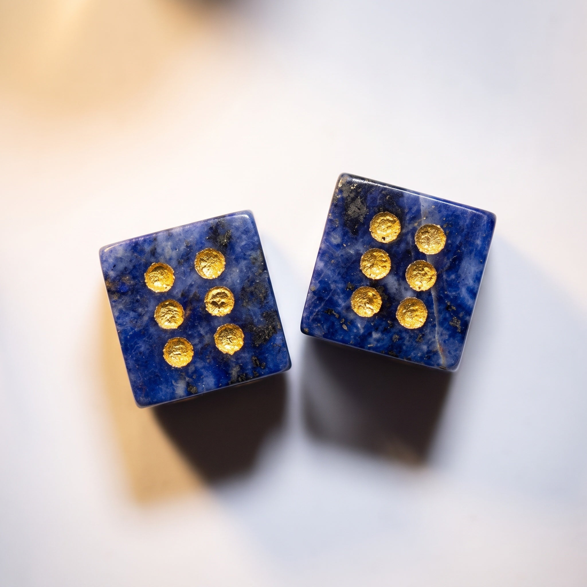 Set of 2 Mahjong Dice - Natural Gemstones Lapis Lazuli