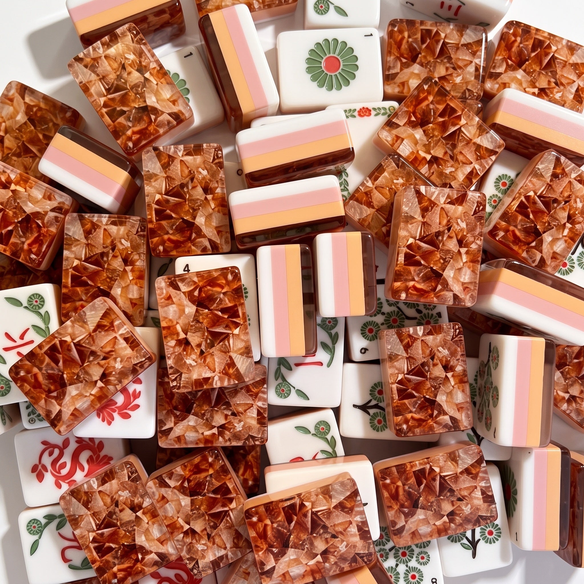 Mahjong Set Crystal Acrylic Tiles | Crystali Pastel Floral Design 160 Piece American Mah Jongg Game