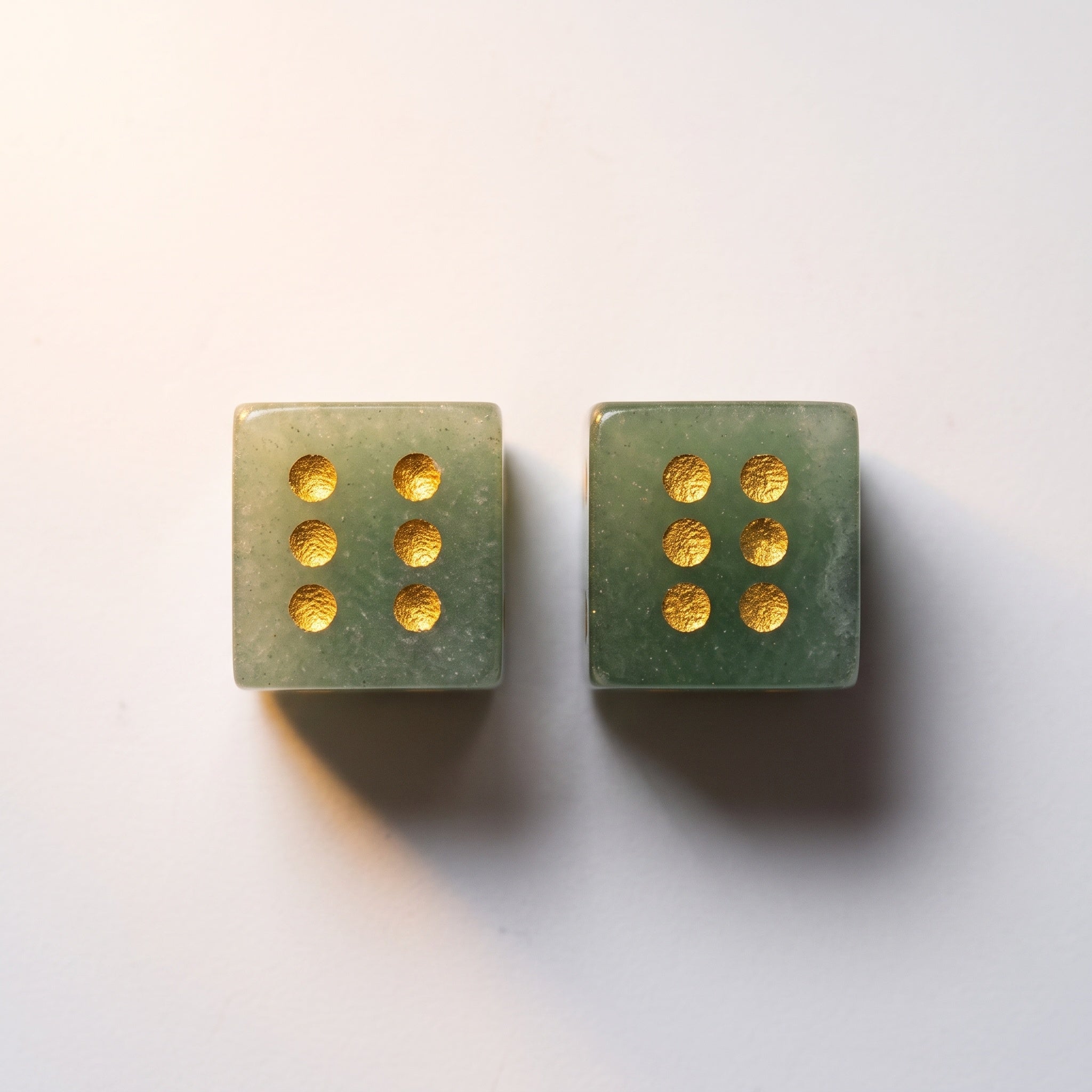 Set of 2 Mahjong Dice - Natural Gemstones Green Dongling