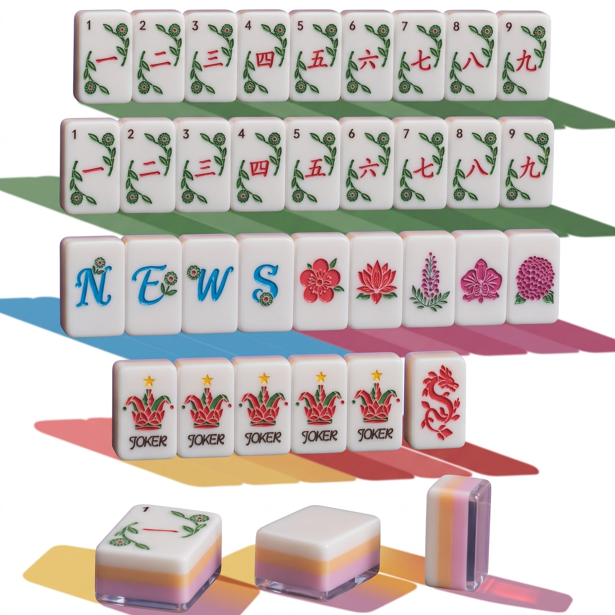 Mahjong Set Crystal Acrylic Tiles | Crystali Pastel Floral Design 160 Piece American Mah Jongg Game